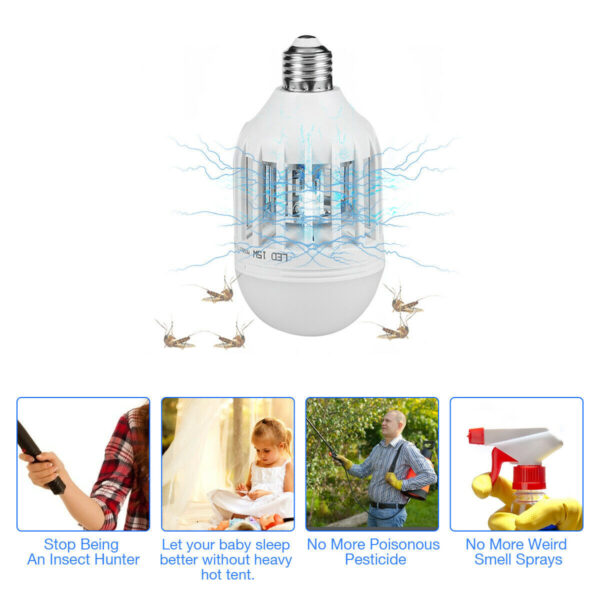 Bug Zapper Light Bulb Mosquito Lamp Fly Trap Killer Indoor Outdoor Insect E26 E27 - Image 3