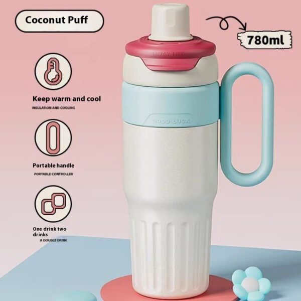 780ml Gradient Double Drink Thermal Cup Stainless Steel With Lid Coffee Cup Thermos Large Capacity Straw Cup For Male And Female - Image 2