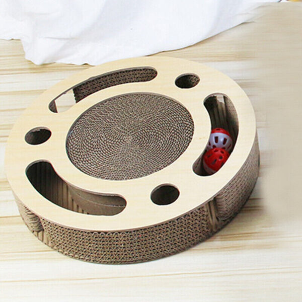 Cat Scratcher Pad Toy 3 In 1 Round Corrugated Scratching Toy With Bell Ball - Image 6