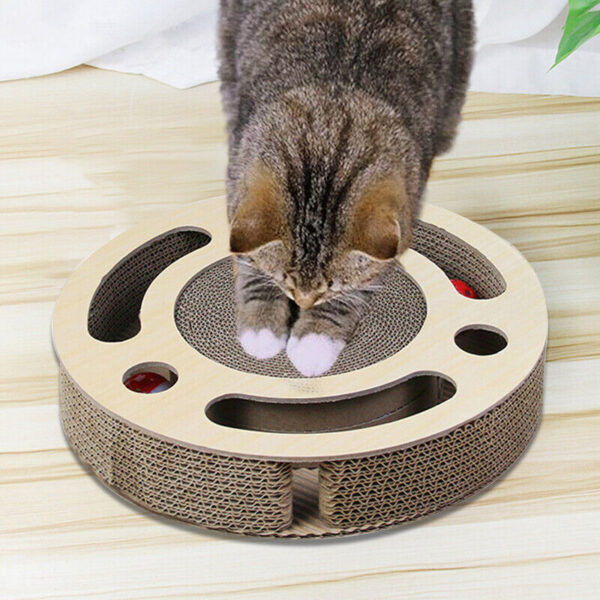 Cat Scratcher Pad Toy 3 In 1 Round Corrugated Scratching Toy With Bell Ball - Image 3