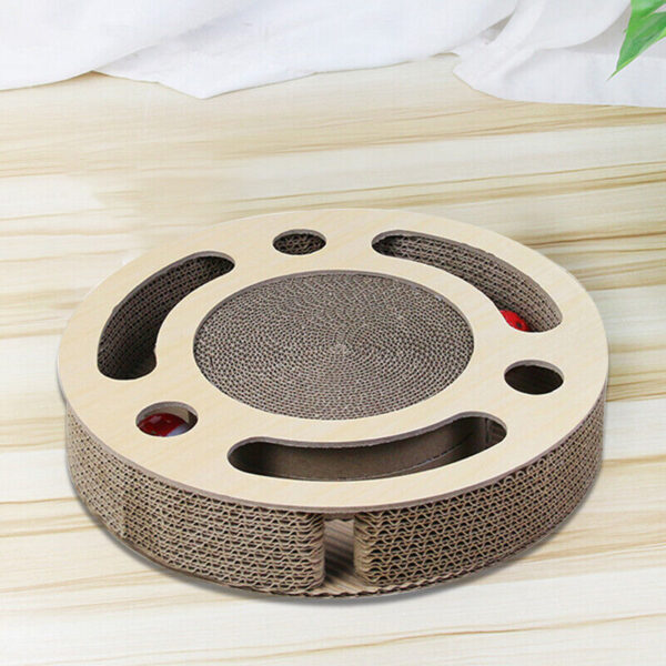 Cat Scratcher Pad Toy 3 In 1 Round Corrugated Scratching Toy With Bell Ball - Image 5